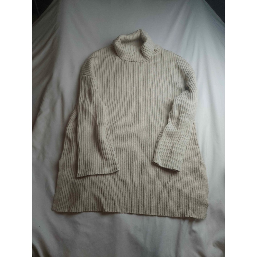 ZESICA Womens Turtleneck Sweater Cream Beige Ribbed Knit Oversized Large